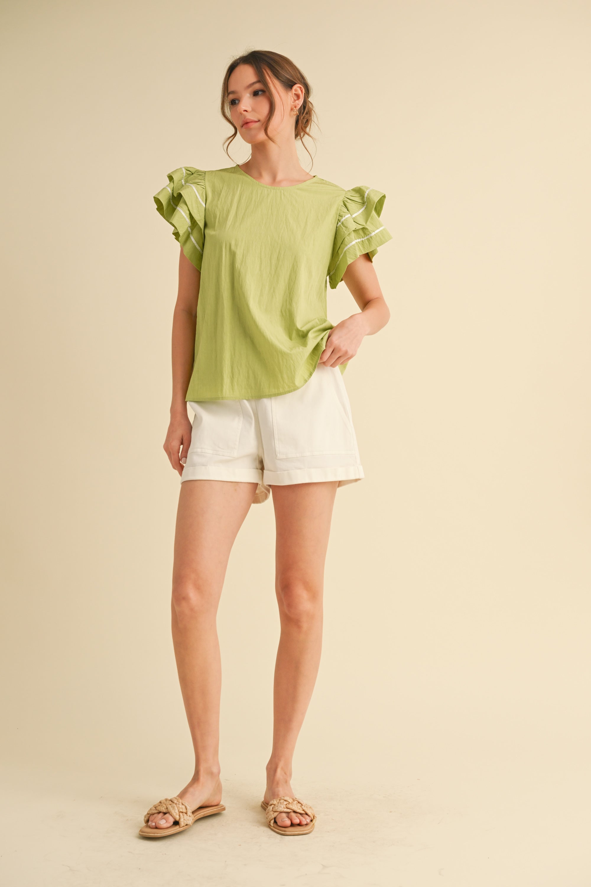 Cropped Ruffle Sleeve Top