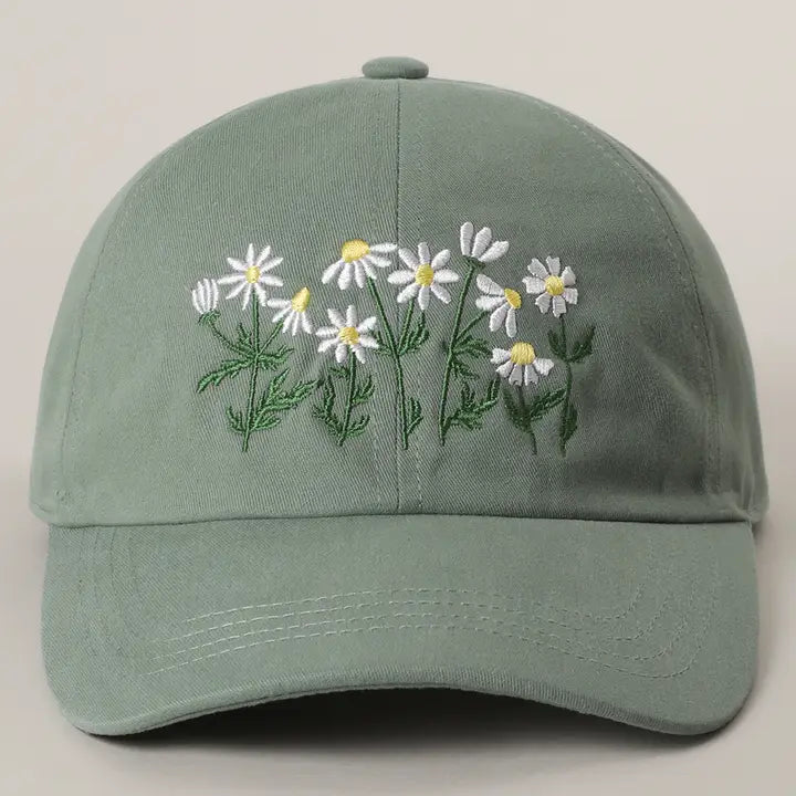 Daisy Bloom Embroidered Cotton Baseball Cap