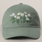 Daisy Bloom Embroidered Cotton Baseball Cap