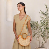 Brown Leather Square Cane Weave Handbag