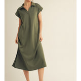 Open Collared Midi Dress