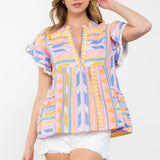 Nala Embroidered Flutter Sleeve Top