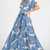 Palm Print Short Sleeve Dress