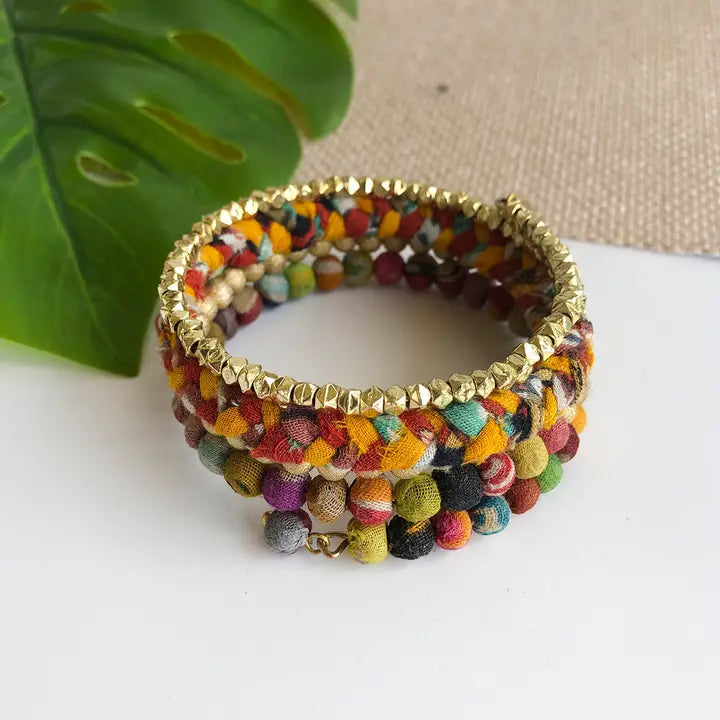 Glimmer Kantha Spiral Bracelet