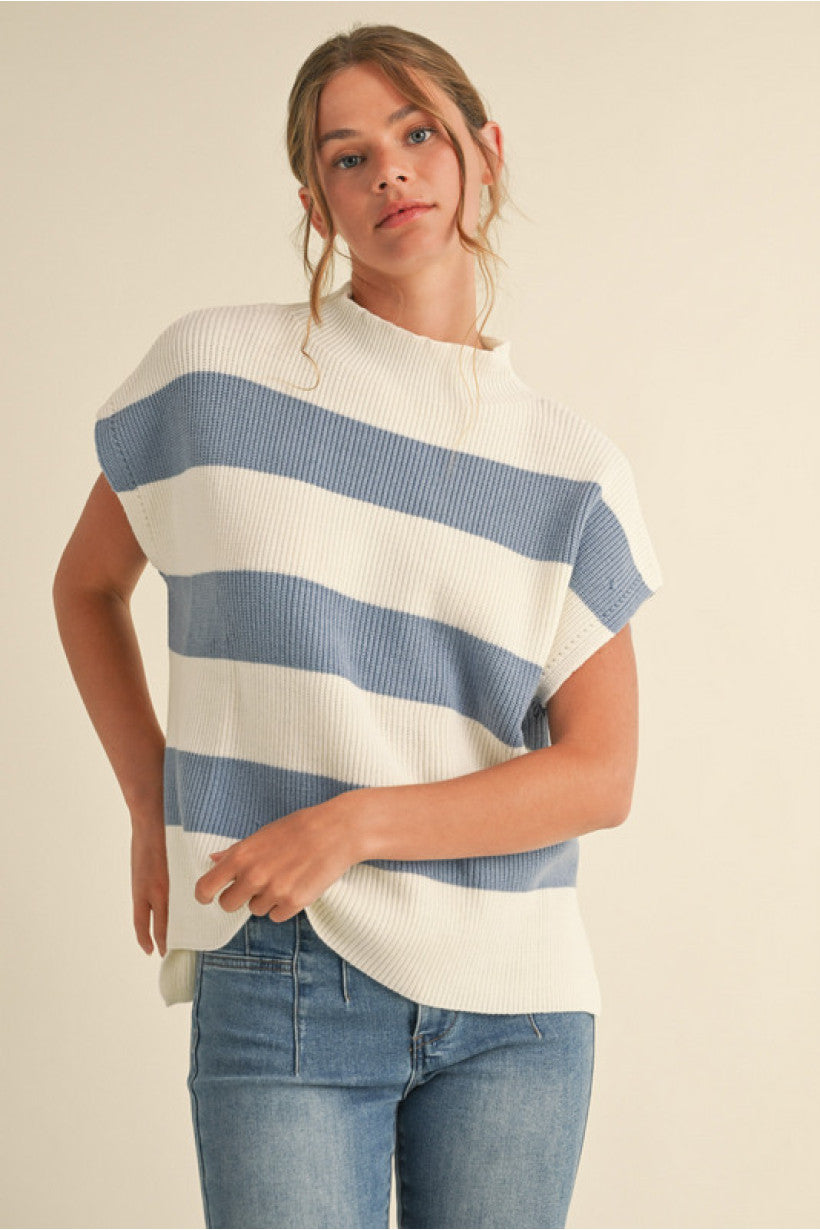 Bold Stripe Short Sleeve Sweater