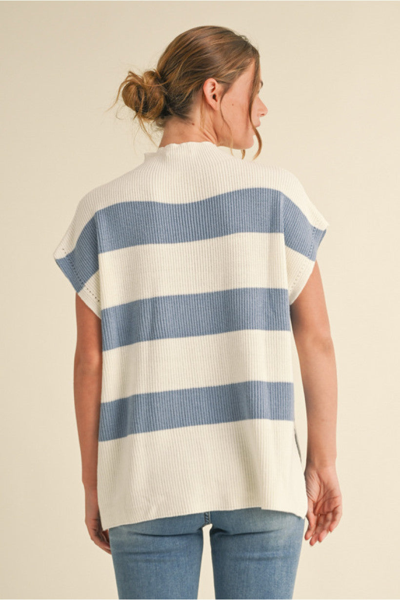 Bold Stripe Short Sleeve Sweater