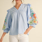 Flower Embroidered Stripped Top