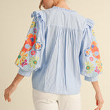 Flower Embroidered Stripped Top