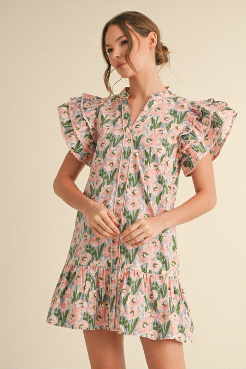 Floral Button Front Mini Dress