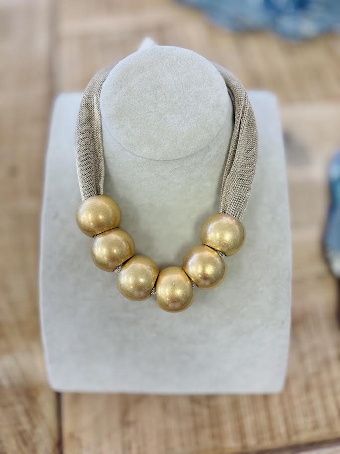 Beaded Mesh Statement Necklace