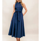 The Lila Solid Woven Midi Dress