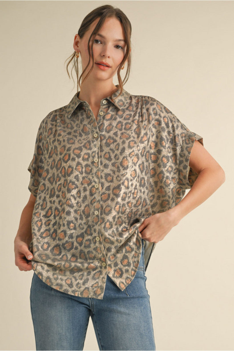 Leopard Print Collared Top