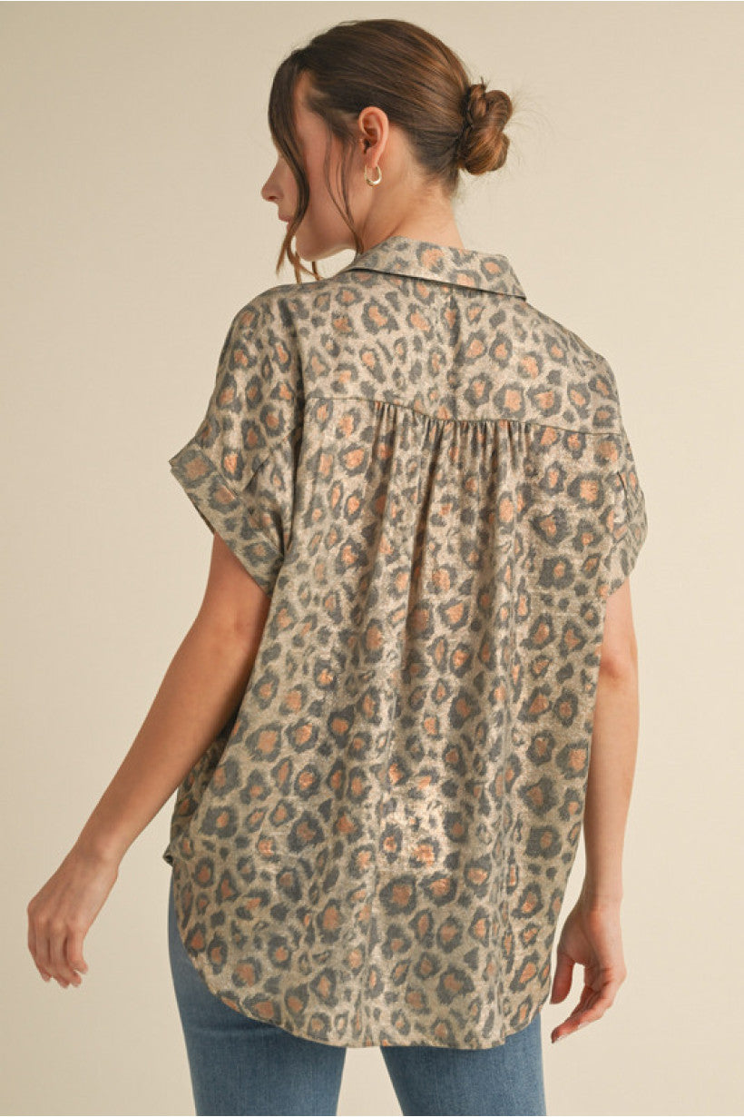 Leopard Print Collared Top