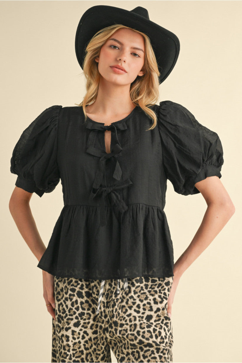 Black Bowtie Peplum Top