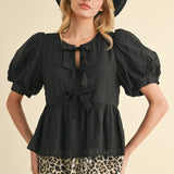 Black Bowtie Peplum Top