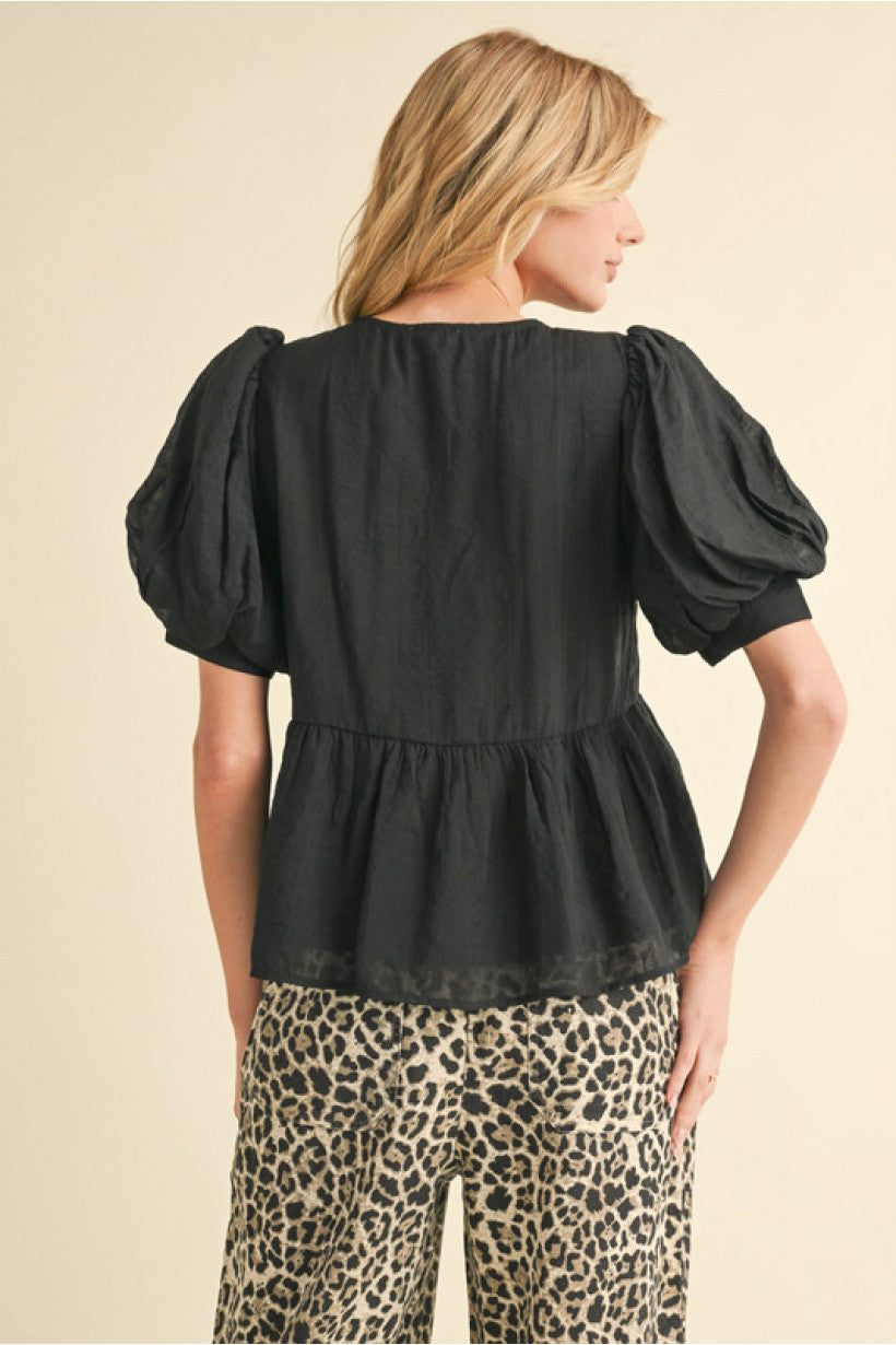 Black Bowtie Peplum Top