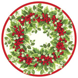 Holly and Berry Wreath Round Paper Placemats