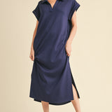 Open Collared Midi Dress