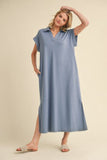 Open Collared Midi Dress