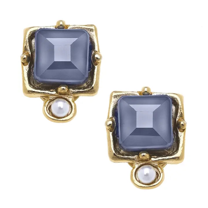 London Labradorite Crystal + Pearl Detail Studs