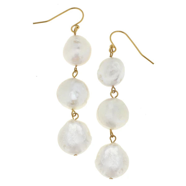 Gold w/3 White Pearl Earrings