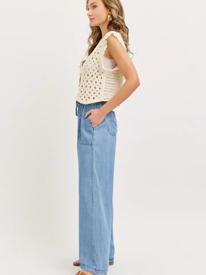 Tencel Pull On Wide Leg Pants