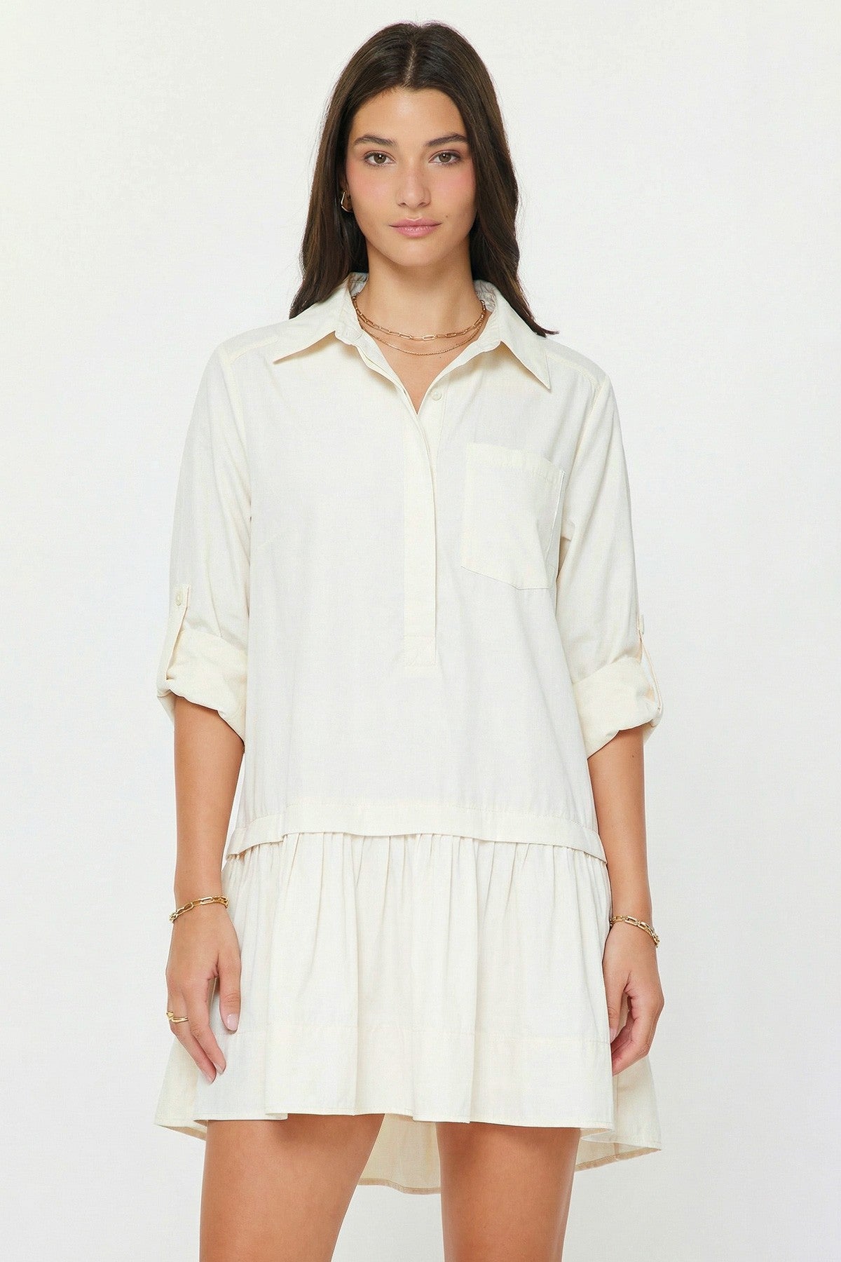 Drop Waist Shirt Dress - Ivory / Medium Drop Waist Shirt Dress - Ivory / Medium