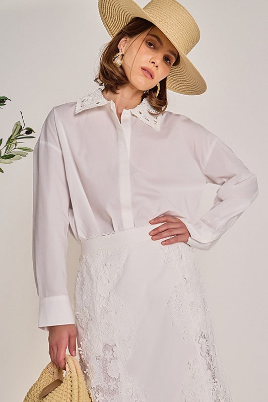 Crochet Collar Detailed Shirt