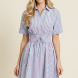Striped A-Line Button Down Mini Dress