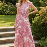 Paisley Print Tiered Maxi Dress