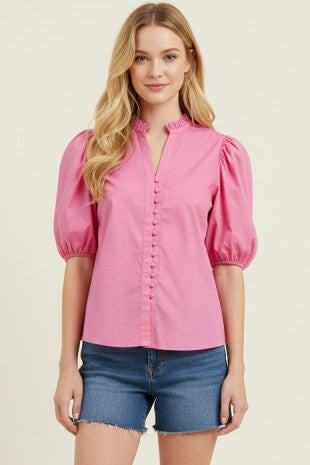 Ruffled Collar Puff Sleeve Blouse