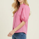 Ruffled Collar Puff Sleeve Blouse