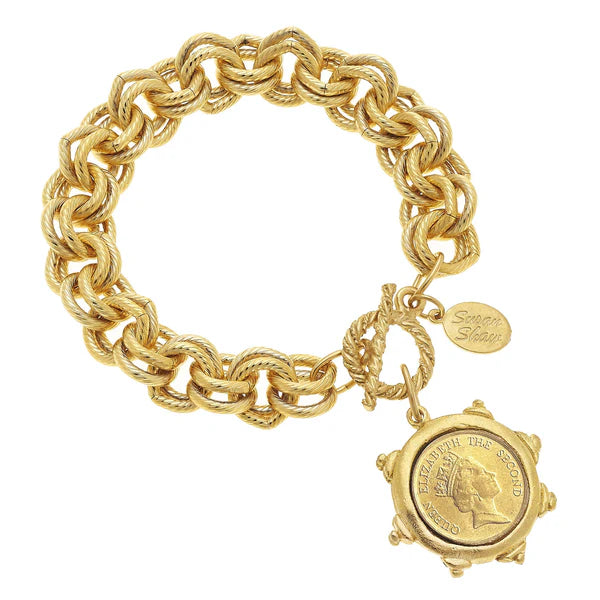 Gold Queen Small Coin Double Chain Bracelet