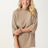Heavenly-Luxe Elbow Sleeve Funnel Neck with Button Detail