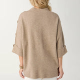 Heavenly-Luxe Elbow Sleeve Funnel Neck with Button Detail