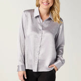 Maryann Metallic Crinkle Button Front Shirt