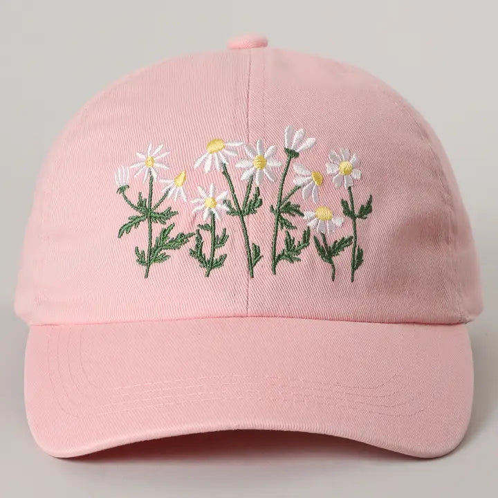 Daisy Bloom Embroidered Cotton Baseball Cap