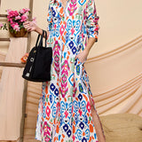 Long Sleeve Print Shirt Dress