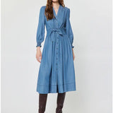 Chambray V-Neck Midi Dress