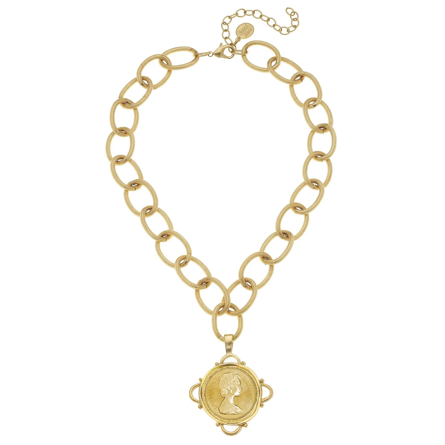 Susan Shaw Queen Elizabeth II Regina Necklace Gold