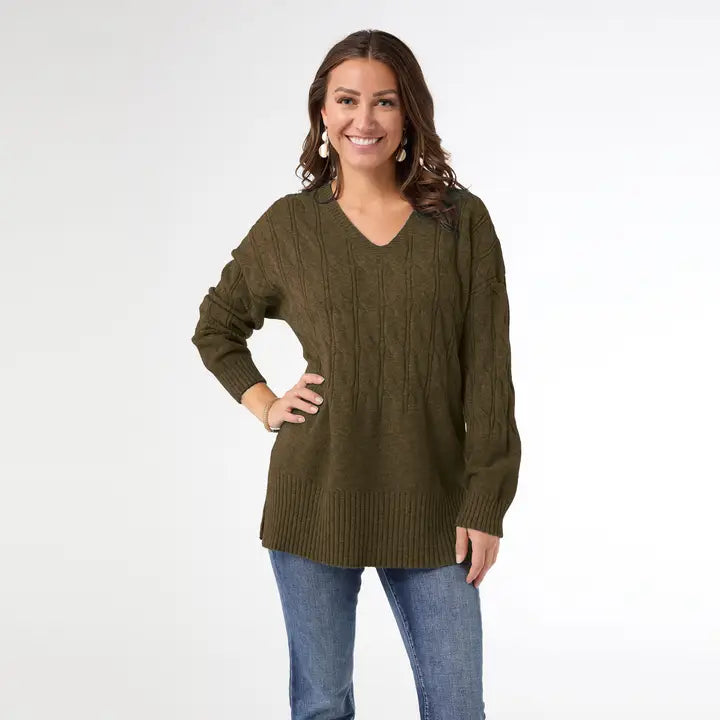 Heavenly-Luxe V Neck Cable Sweater