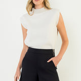 Sleeveless Mock Neck Suede Top