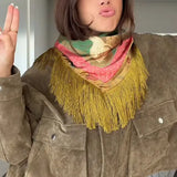 Fringed Floral Crane Scarf