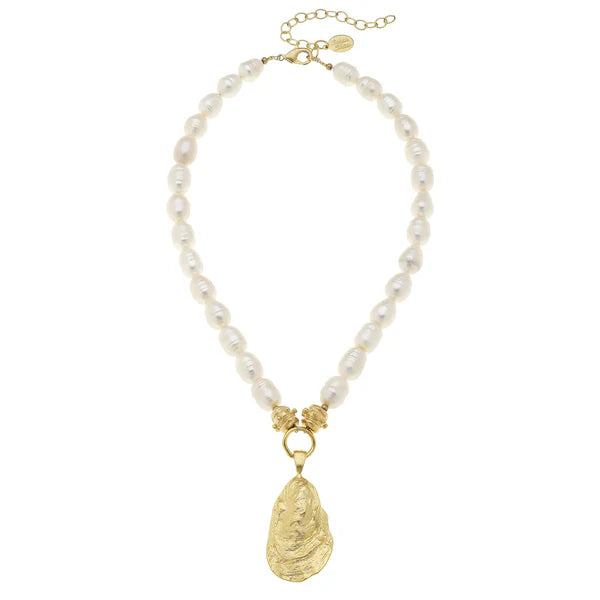 Gold Oyster Shell/Freshwater Pearl Necklace