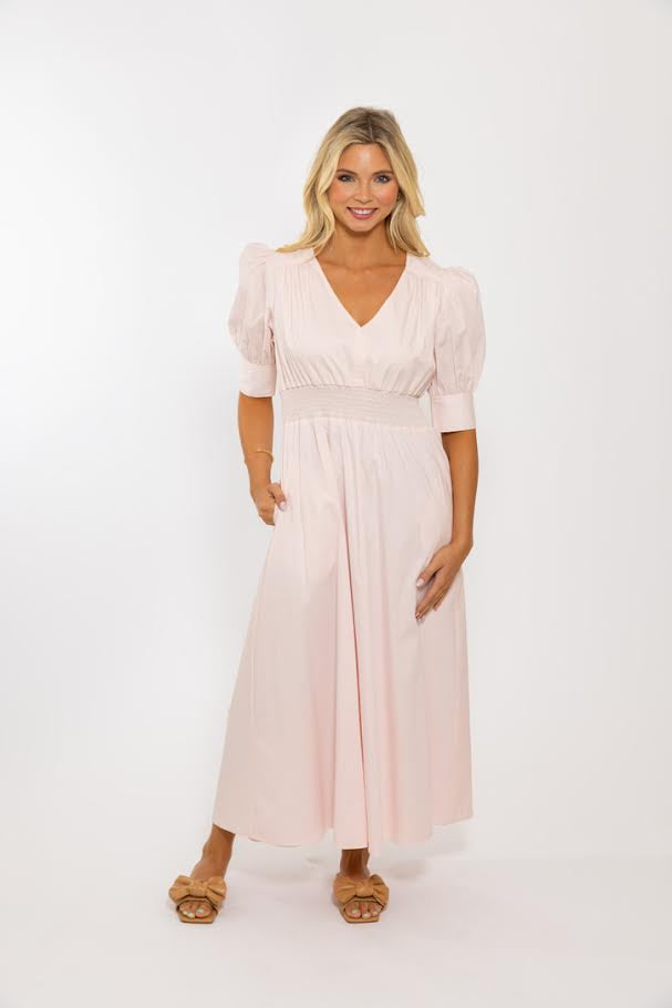 Solid Poplin VNeck Dress