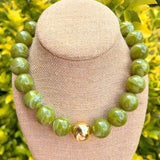 Olive Green w/ Gold Bauble Necklace