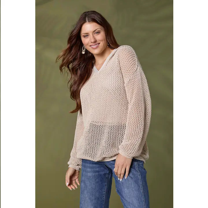Celandine Open Weave Hooded Sweater