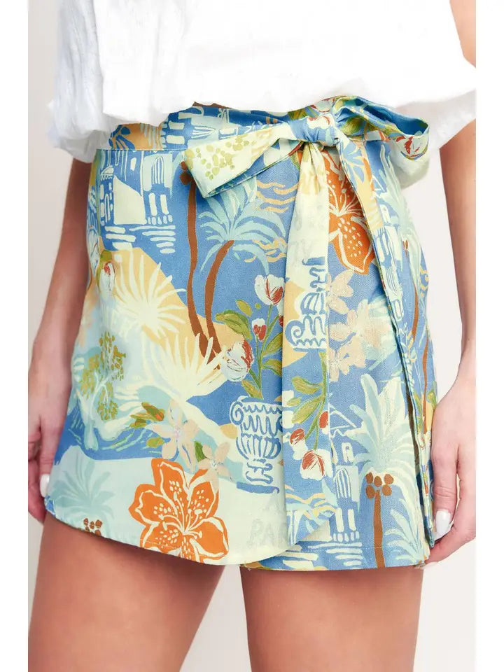 Island Print Woven Skort