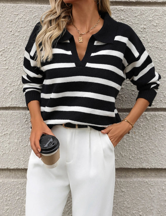 Turndown Collar Knit Sweater