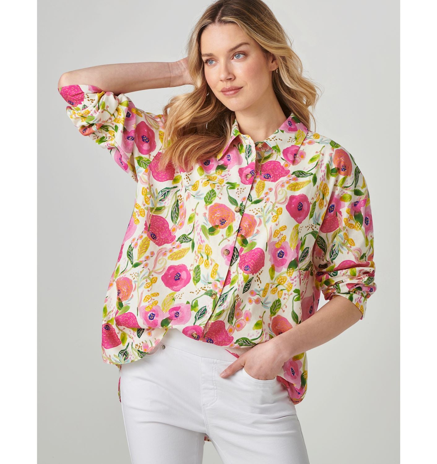 Relaxed Linen Blend Print Shirt